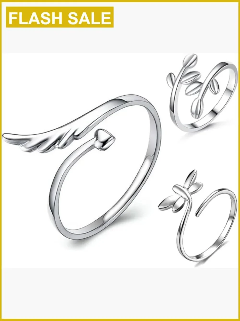 S925 Sterling Silver Open Rings Set 3pcs Adjustable Knuckle Toe Rings Beach